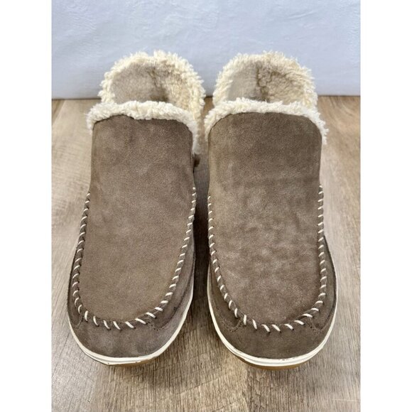 LL Bean Sherpa Lined Mountain Slippers Womens 10 Brown Suede Leather Booties Moc - Picture 3 of 9